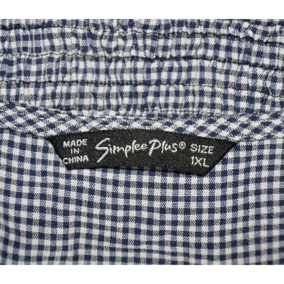 Simplee Plus Prairie Dress Womens 1XL Blue Gingham Plaid Tiered Cottage Buttons - Picture 6 of 8